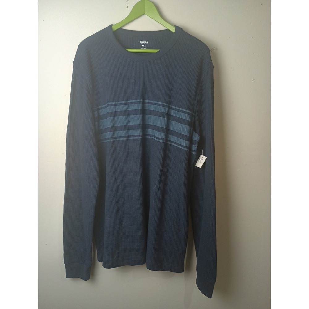 Sonoma Goods For Life Mens XLT Essential Waffle Tee Long Sleeve Navy Striped NEW